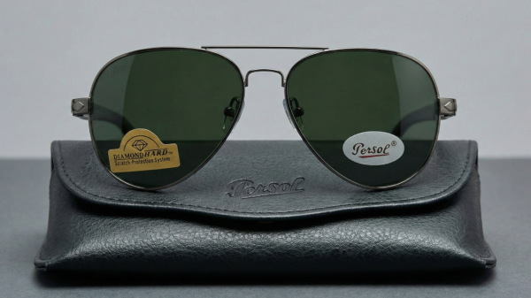 Person- diamond hard green crystal glass-gun metal frame-aviator shape-matt sheet legs