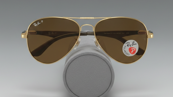 Ray ban-orignal brown polorized glasses-aviator shape-stainless steel frame-matt sheet legs