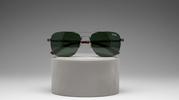 Cartier- orignal diamond hard greenish crystal glass-stainless steel frame -