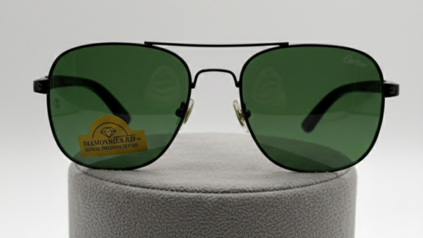 Cartier- hard black crystal glass-hexagon shape-stainless steel frame